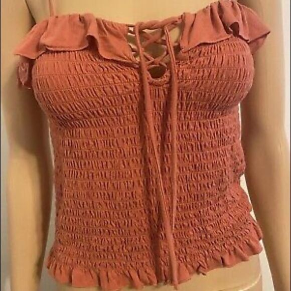 ✨ American Eagle Smocked Juniors Burnt Orange Shirred Crop Top✨ - Picture 5 of 9